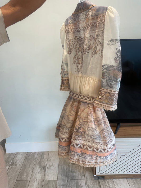 Linen floral printed high quality dress