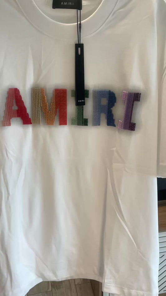 Amiri Men's T-Shirt with Rainbow Lettering - White Casual Wear