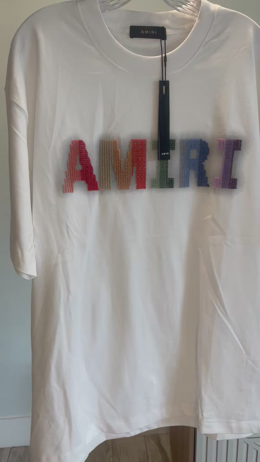 Amiri Men's T-Shirt with Rainbow Lettering - White Casual Wear